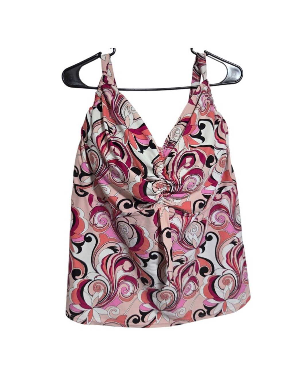 Swimsuits For All Tankini Top Plus Size 22 F/G Pink Swirl Padded Underwire Swim